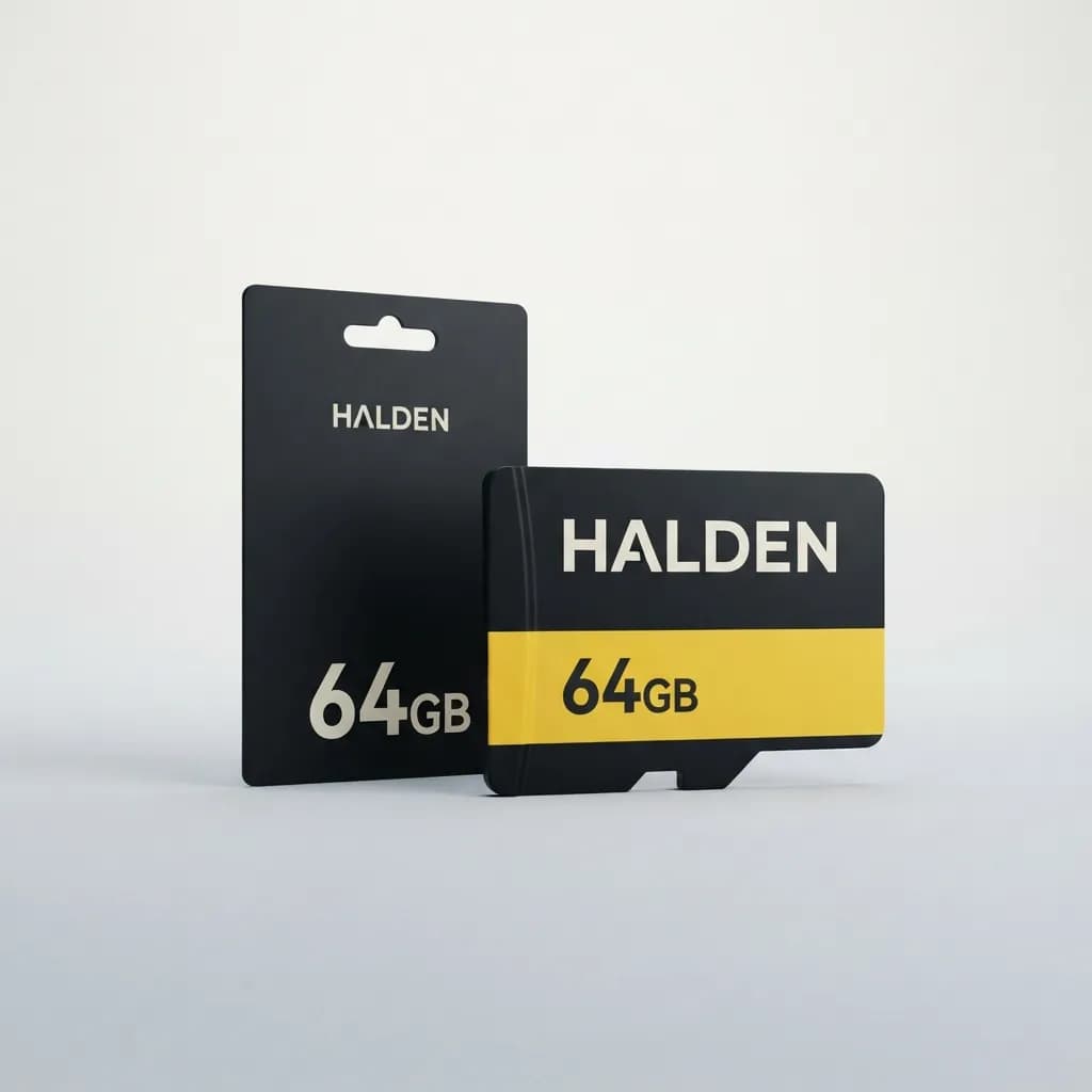 The Halden 64GB high-endurance microSD card in its holder