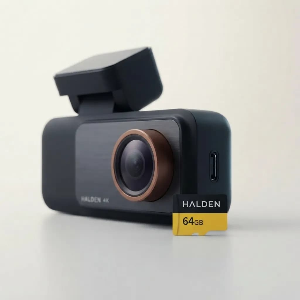 The Halden 64GB card next to the card slot of the Halden Duo 4K