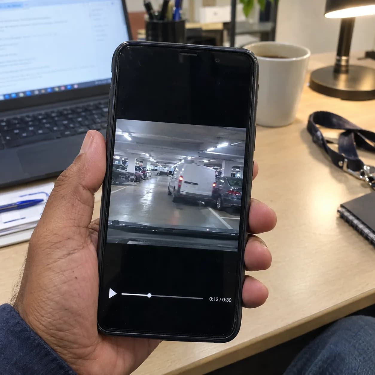 Ravi's phone showing the parking clip